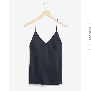 Textured Satin Express V Neck Cami- Navy